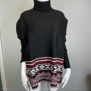 Joseph Allen Black and Red Aztec 3/4 Sleeve Poncho Style Turtleneck Size Medium